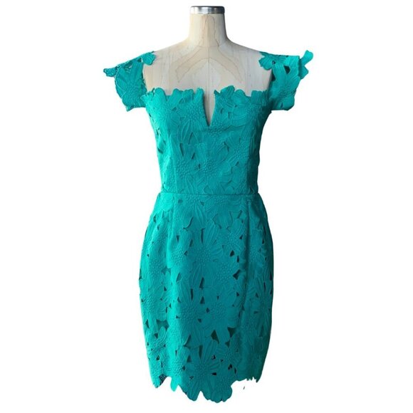 Free People X Saylor Off The Shoulder Presley Floral Green Dress Womens Size L - Picture 3 of 9